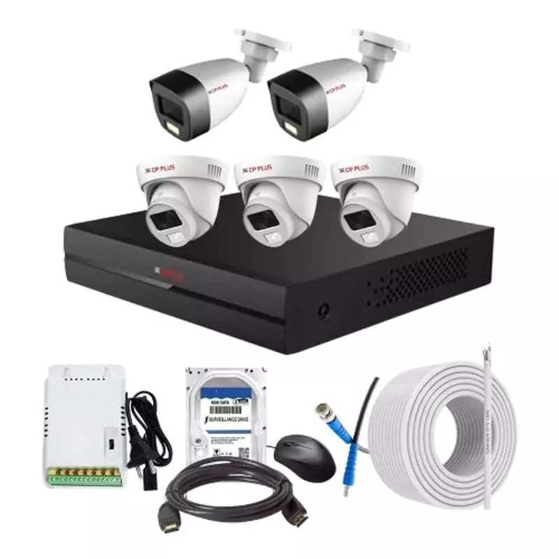 CP PLUS CCTV Combo Kit 2.4 MP Full Colour HD Audio Indoor & Outdoor with 8 Channel DVR, 3 Dome 2 Bullet Camera, 8 Channel SMPS, 70 m Cable, 1 TB HDD & Connectors