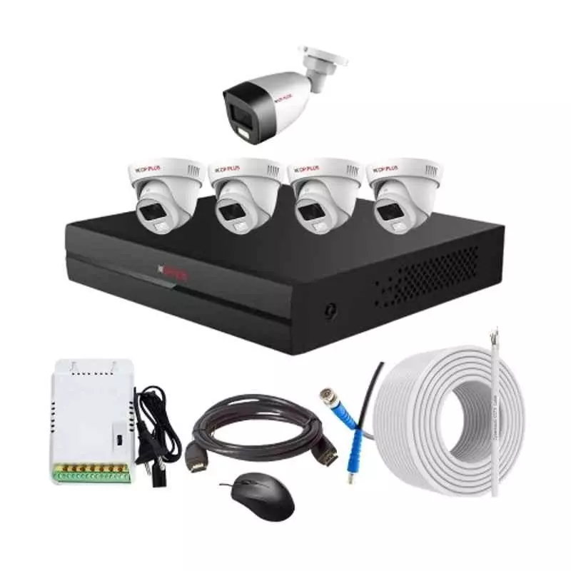 CP PLUS CCTV Combo Kit 2.4 MP Full Colour HD Audio Indoor & Outdoor with 8 Channel DVR, 1 Bullet 4 Dome Camera, 8 Channel SMPS, 70 m Copper Cable & Connectors