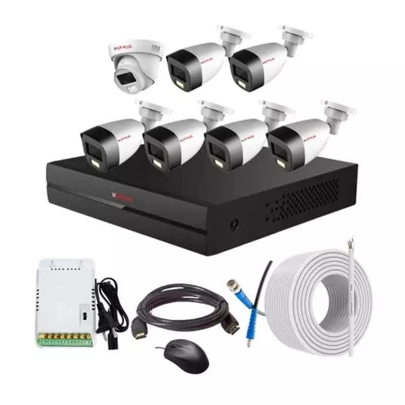 CP PLUS CCTV Combo Kit 2.4 MP Full Colour HD Audio Indoor & Outdoor with 8 Channel DVR, 6 Bullet 1 Dome Camera, 8 Channel SMPS, 70 m Copper Cable & Connectors