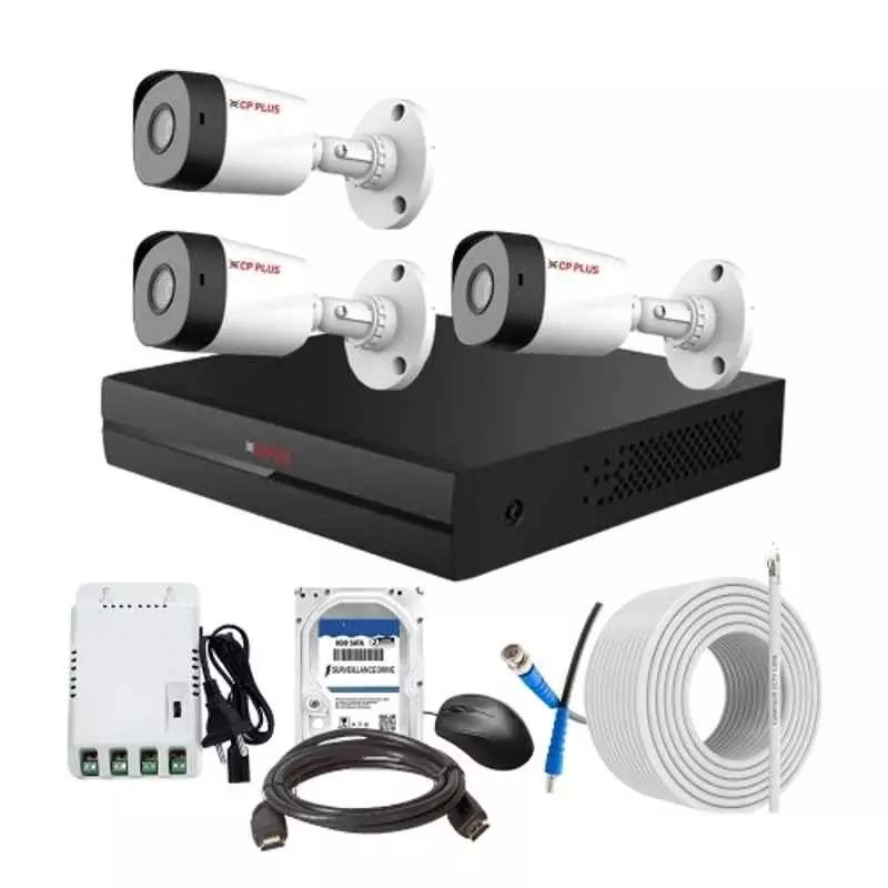 CP PLUS CCTV Combo Kit 2.4 MP Full HD Audio Indoor & Outdoor with 4 Channel DVR 3 Bullet Camera, 4 Channel SMPS, 70 m Copper Cable 2 TB HDD & Connectors