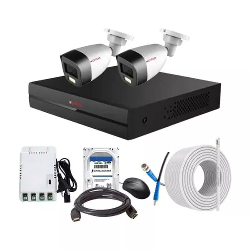 CP PLUS CCTV Combo Kit 2.4 MP Full Colour HD Audio Indoor & Outdoor with 4 Channel DVR, 2 Bullet Camera, 4 Channel SMPS, 70 m Copper Cable, 2 TB HDD & Connectors