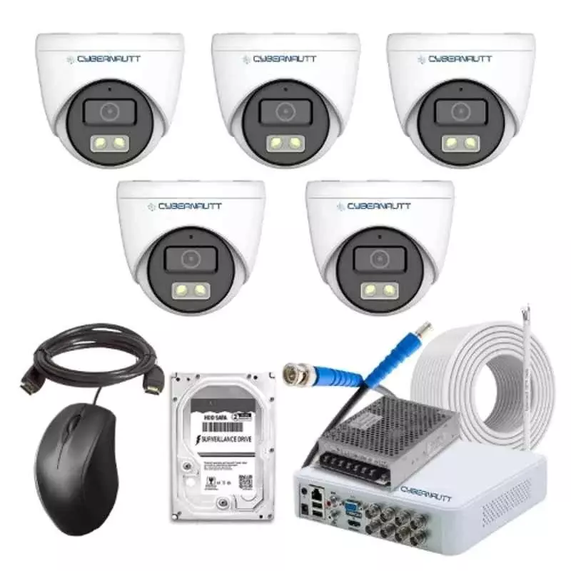 Cybernautt 2.4 MP Indoor & Outdoor CCTV Combo Kit with 8 Channel DVR 5 Dome Camera 8 Channel SMPS 50 m Copper Cable 1 TB Hard Disk & Connectors