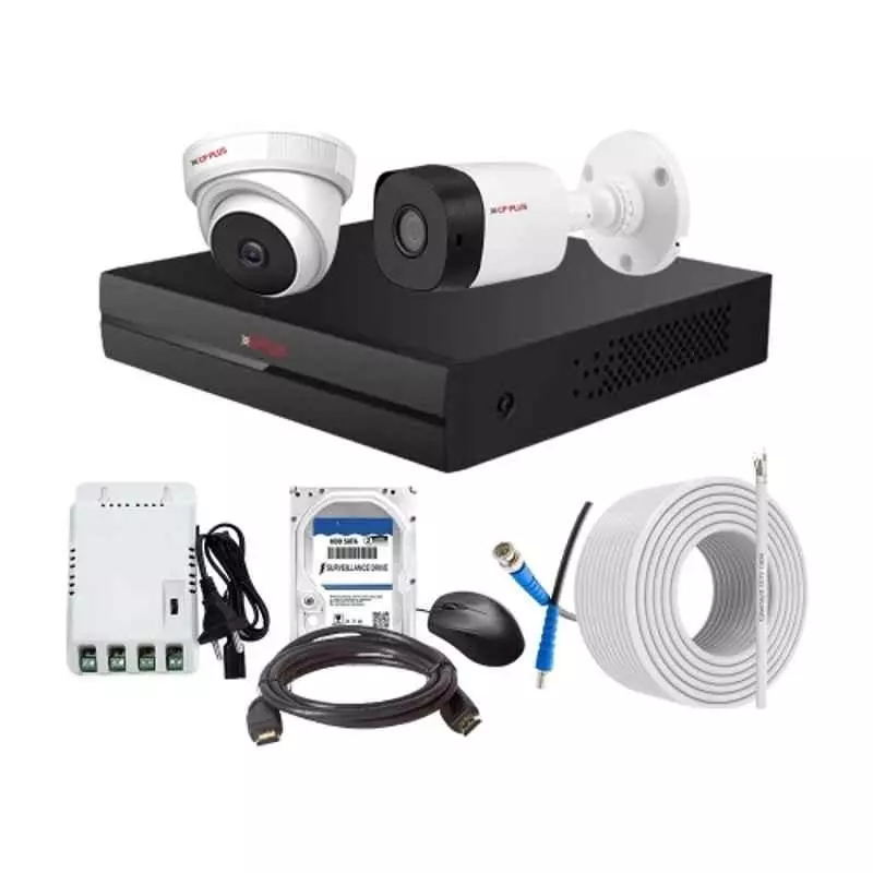 CP PLUS CCTV Combo Kit 2.4 MP Indoor & Outdoor with 4 Channel DVR, 1 Dome 1 Bullet Camera, 4 Channel SMPS, 70 m Cable, 2TB HDD & Connectors