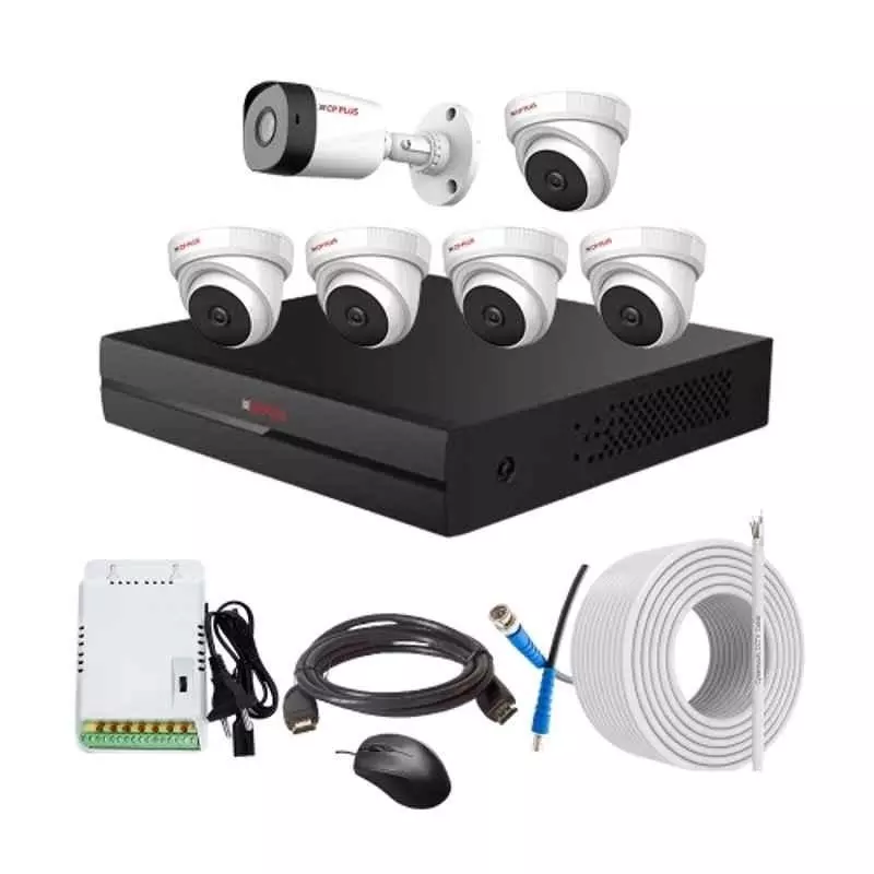 CP PLUS CCTV Combo Kit 2.4 MP Full HD Audio Indoor & Outdoor with 8 Channel DVR 1 Bullet, 5 Dome Camera, 8 Channel SMPS, 70 m Copper Cable & Connectors