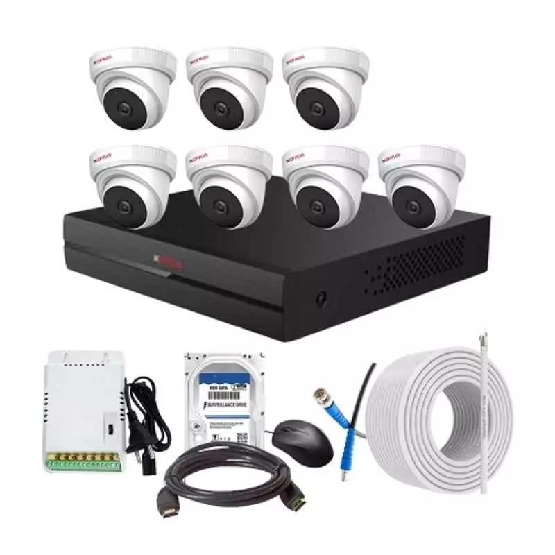CP PLUS CCTV Combo Kit 2.4 MP Indoor & Outdoor with 8 Channel DVR, 7 Dome Camera, 8 Channel SMPS, 70 m Copper Cable, 2TB HDD & Connectors