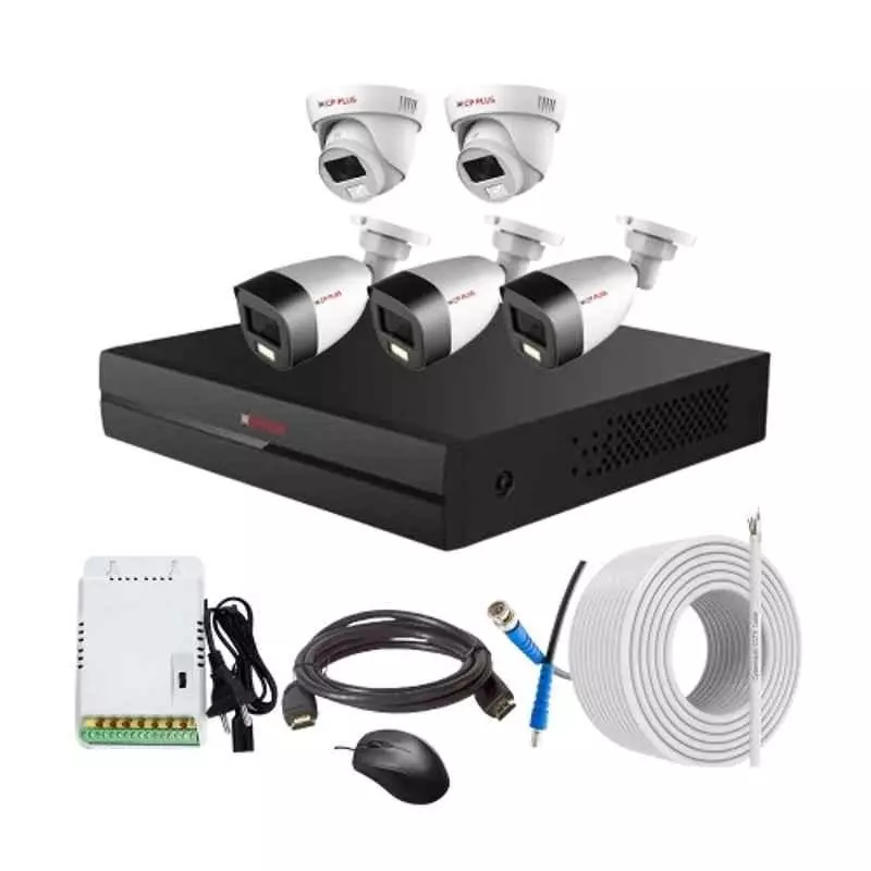 CP PLUS CCTV Combo Kit 2.4 MP Full Colour HD Audio Indoor & Outdoor with 8 Channel DVR, 3 Bullet 2 Dome Camera, 8 Channel SMPS, 70 m Copper Cable & Connectors