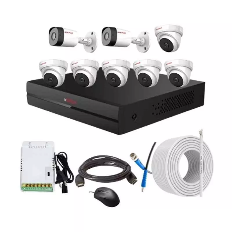 CP PLUS CCTV Combo Kit 2.4 MP Full HD Audio Indoor & Outdoor with 8 Channel DVR 6 Dome, 2 Bullet Camera, 8 Channel SMPS, 70 m Copper Cable & Connectors