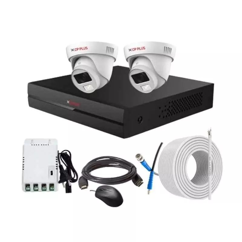 CP PLUS CCTV Combo Kit 2.4 MP Full Colour HD Audio Indoor & Outdoor with 4 Channel DVR, 2 Dome Camera, 4 Channel SMPS, 70 m Copper Cable & Connectors