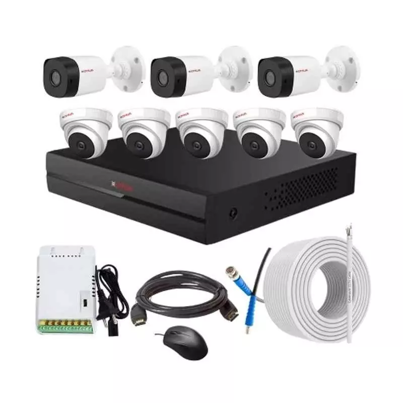 CP PLUS CCTV Combo Kit 2.4 MP Indoor & Outdoor with 8 Channel DVR, 5 Dome 3 Bullet Camera, 8 Channel SMPS, 70 m Copper Cable & Connectors