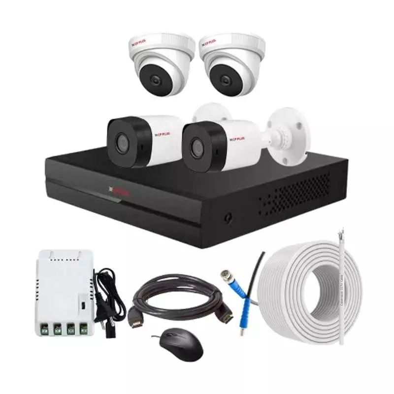 CP PLUS CCTV Combo Kit 2.4 MP Indoor & Outdoor with 4 Channel DVR, 2 Dome 2 Bullet Camera, 4 Channel SMPS, 70 m Copper Cable & Connectors