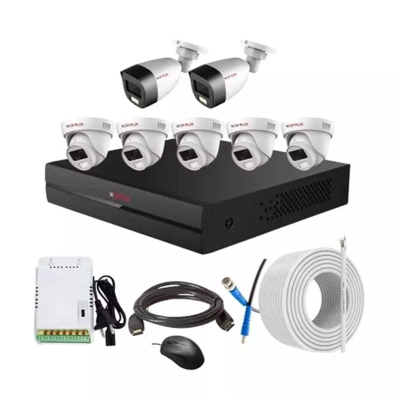 CP PLUS CCTV Combo Kit 2.4 MP Full Colour HD Audio Indoor & Outdoor with 8 Channel DVR, 5 Dome 2 Bullet Camera, 8 Channel SMPS, 70 m Copper Cable & Connectors