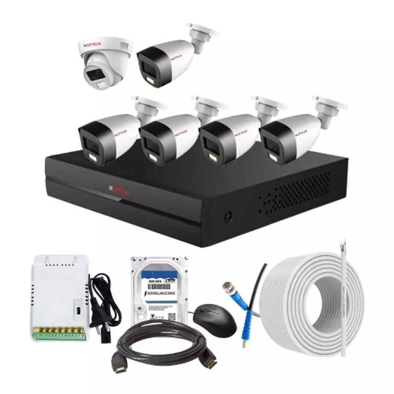 CP PLUS CCTV Combo Kit 2.4 MP Full Colour HD Audio Indoor & Outdoor with 8 Channel DVR, 5 Bullet 1 Dome Camera, 8 Channel SMPS, 70 m Cable, 500 GB HDD & Connectors