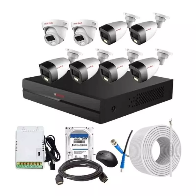 CP PLUS CCTV Combo Kit 2.4 MP Full Colour HD Audio Indoor & Outdoor with 8 Channel DVR, 6 Bullet 2 Dome Camera, 8 Channel SMPS, 70 m Cable, 1 TB HDD & Connectors