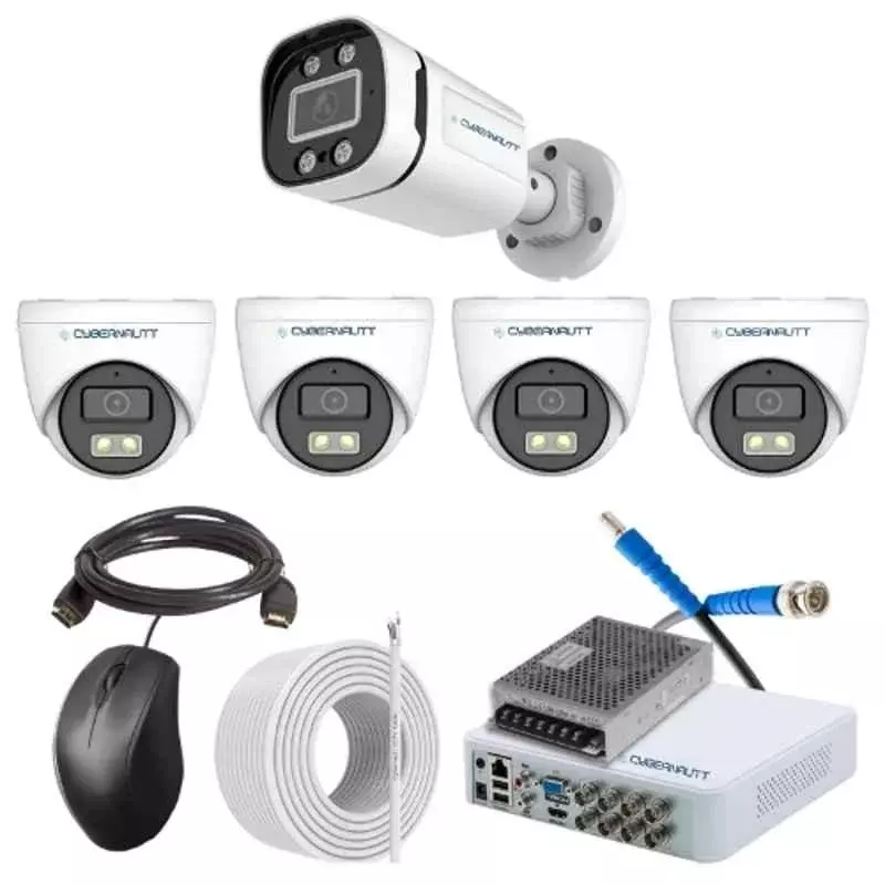 Cybernautt 2.4 MP Indoor & Outdoor CCTV Combo Kit with 8 Channel DVR 1 Bullet & 4 Dome Camera 8 Channel SMPS 50 m Copper Cable & Connectors