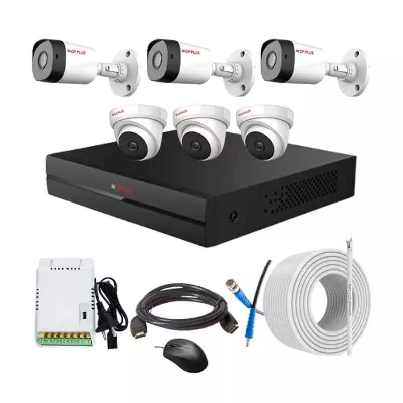 CP PLUS CCTV Combo Kit 2.4 MP Full HD Audio Indoor & Outdoor with 8 Channel DVR 3 Dome, 3 Bullet Camera, 8 Channel SMPS, 70 m Copper Cable & Connectors