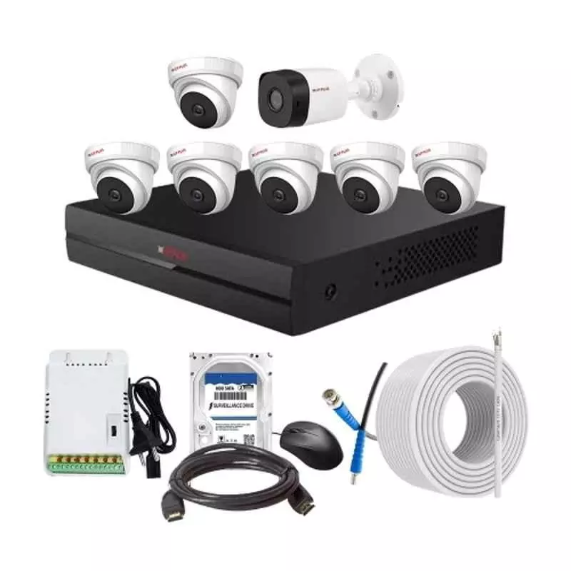 CP PLUS CCTV Combo Kit 2.4 MP Indoor & Outdoor with 8 Channel DVR, 1 Bullet 6 Dome Camera, 8 Channel SMPS, 70 m Cable, 2TB HDD & Connectors