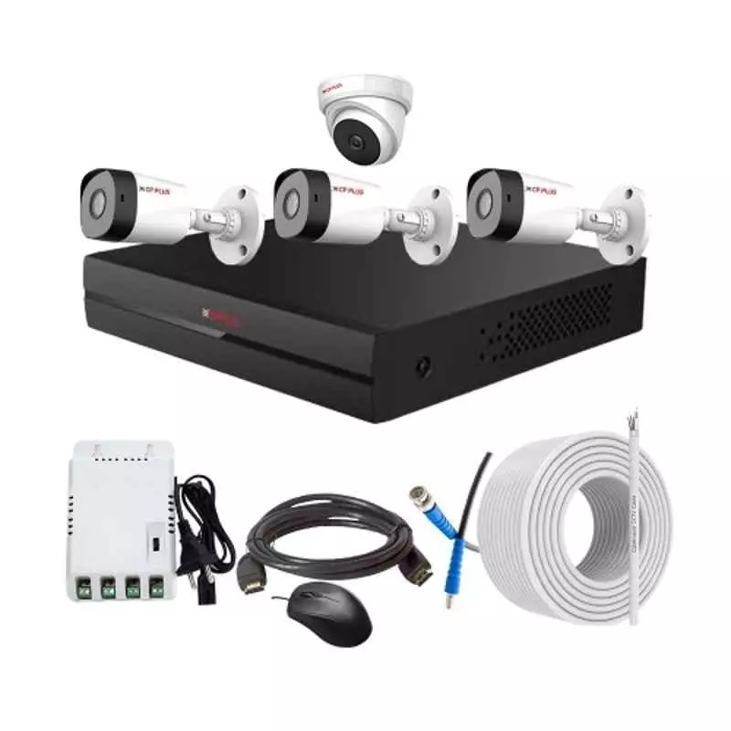 CP PLUS CCTV Combo Kit 2.4 MP Full HD Audio Indoor & Outdoor with 4 Channel DVR 3 Bullet, 1 Dome Camera, 4 Channel SMPS, 70 m Copper Cable & Connectors