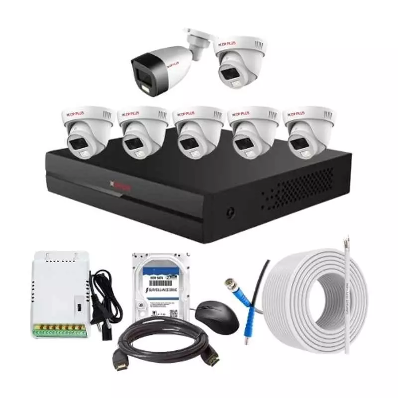 CP PLUS CCTV Combo Kit 2.4 MP Full Colour HD Audio Indoor & Outdoor with 8 Channel DVR, 1 Bullet 6 Dome Camera, 8 Channel SMPS, 70 m Cable, 1 TB HDD & Connectors