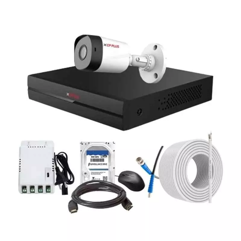 CP PLUS CCTV Combo Kit 2.4 MP Full HD Audio Indoor & Outdoor with 4 Channel DVR 1 Bullet Camera, 4 Channel SMPS, 70 m Copper Cable 500 GB HDD & Connectors