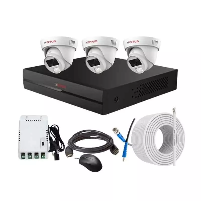 CP PLUS CCTV Combo Kit 2.4 MP Full Colour HD Audio Indoor & Outdoor with 4 Channel DVR, 3 Dome Camera, 4 Channel SMPS, 70 m Copper Cable & Connectors
