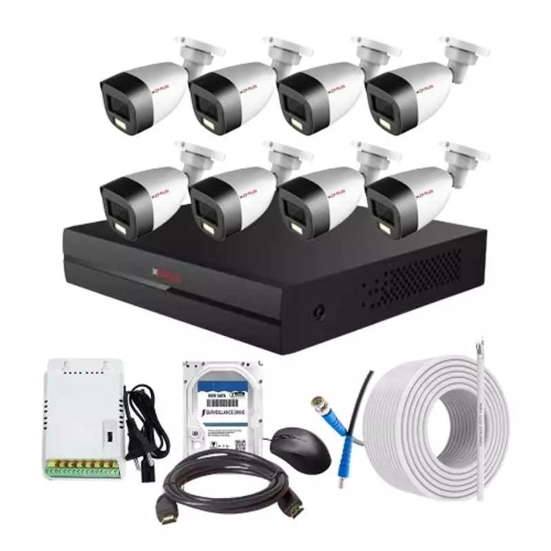 CP PLUS CCTV Combo Kit 2.4 MP Full Colour HD Audio Indoor & Outdoor with 8 Channel DVR, 8 Bullet Camera, 8 Channel SMPS, 70 m Copper Cable, 2 TB HDD & Connectors