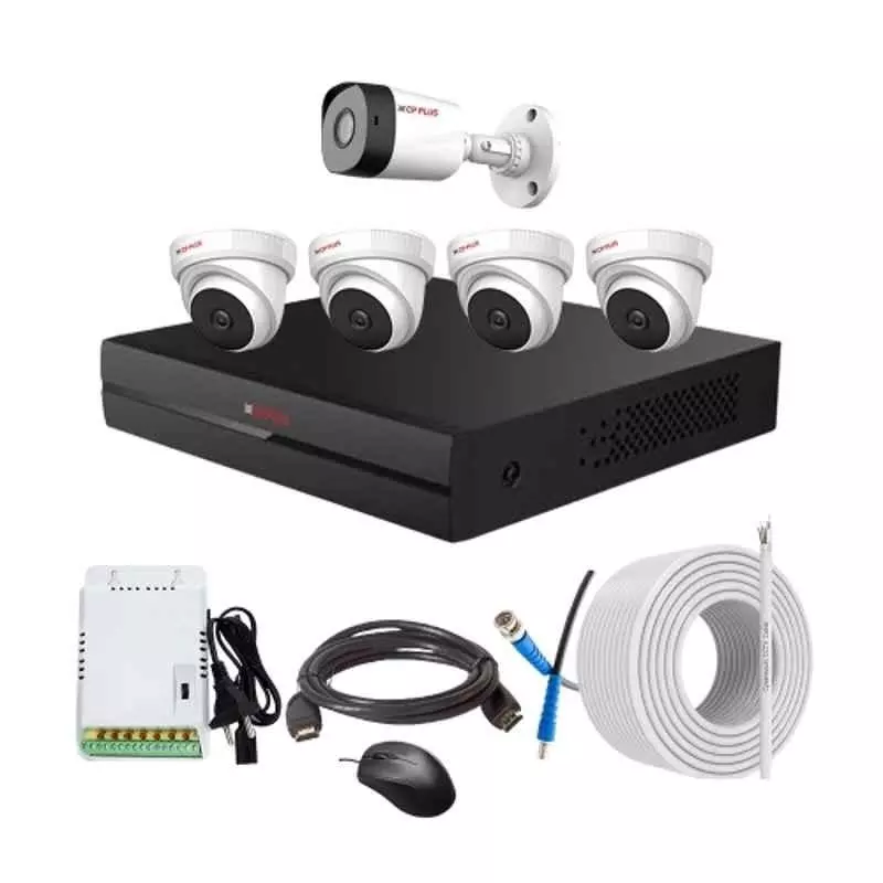 CP PLUS CCTV Combo Kit 2.4 MP Full HD Audio Indoor & Outdoor with 8 Channel DVR 1 Bullet, 4 Dome Camera, 8 Channel SMPS, 70 m Copper Cable & Connectors
