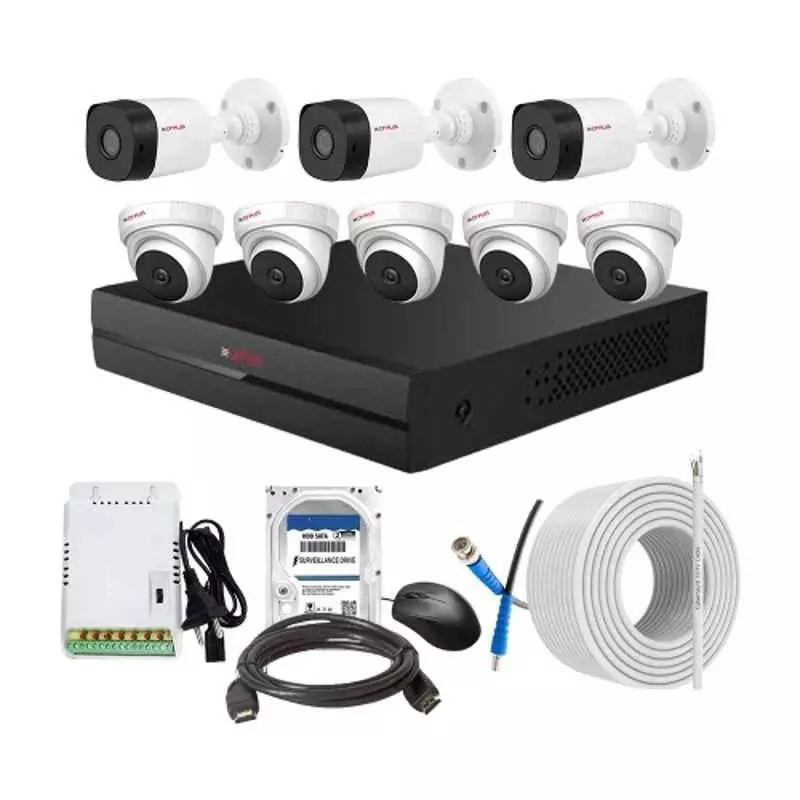 CP PLUS CCTV Combo Kit 2.4 MP Indoor & Outdoor with 8 Channel DVR, 5 Dome 3 Bullet Camera, 8 Channel SMPS, 70 m Cable, 2TB HDD & Connectors