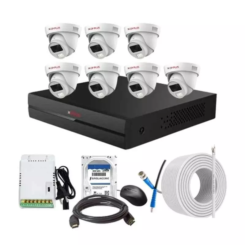 CP PLUS CCTV Combo Kit 2.4 MP Full Colour HD Audio Indoor & Outdoor with 8 Channel DVR, 7 Dome Camera, 8 Channel SMPS, 70 m Copper Cable, 500 GB HDD & Connectors