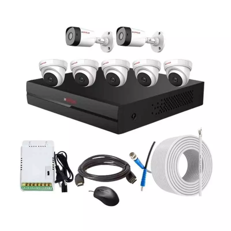 CP PLUS CCTV Combo Kit 2.4 MP Full HD Audio Indoor & Outdoor with 8 Channel DVR 5 Dome, 2 Bullet Camera, 8 Channel SMPS, 70 m Copper Cable & Connectors
