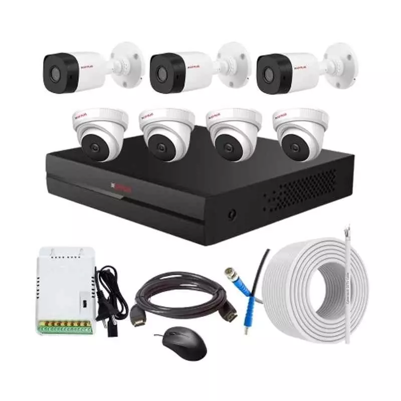 CP PLUS CCTV Combo Kit 2.4 MP Indoor & Outdoor with 8 Channel DVR, 4 Dome 3 Bullet Camera, 8 Channel SMPS, 70 m Copper Cable & Connectors