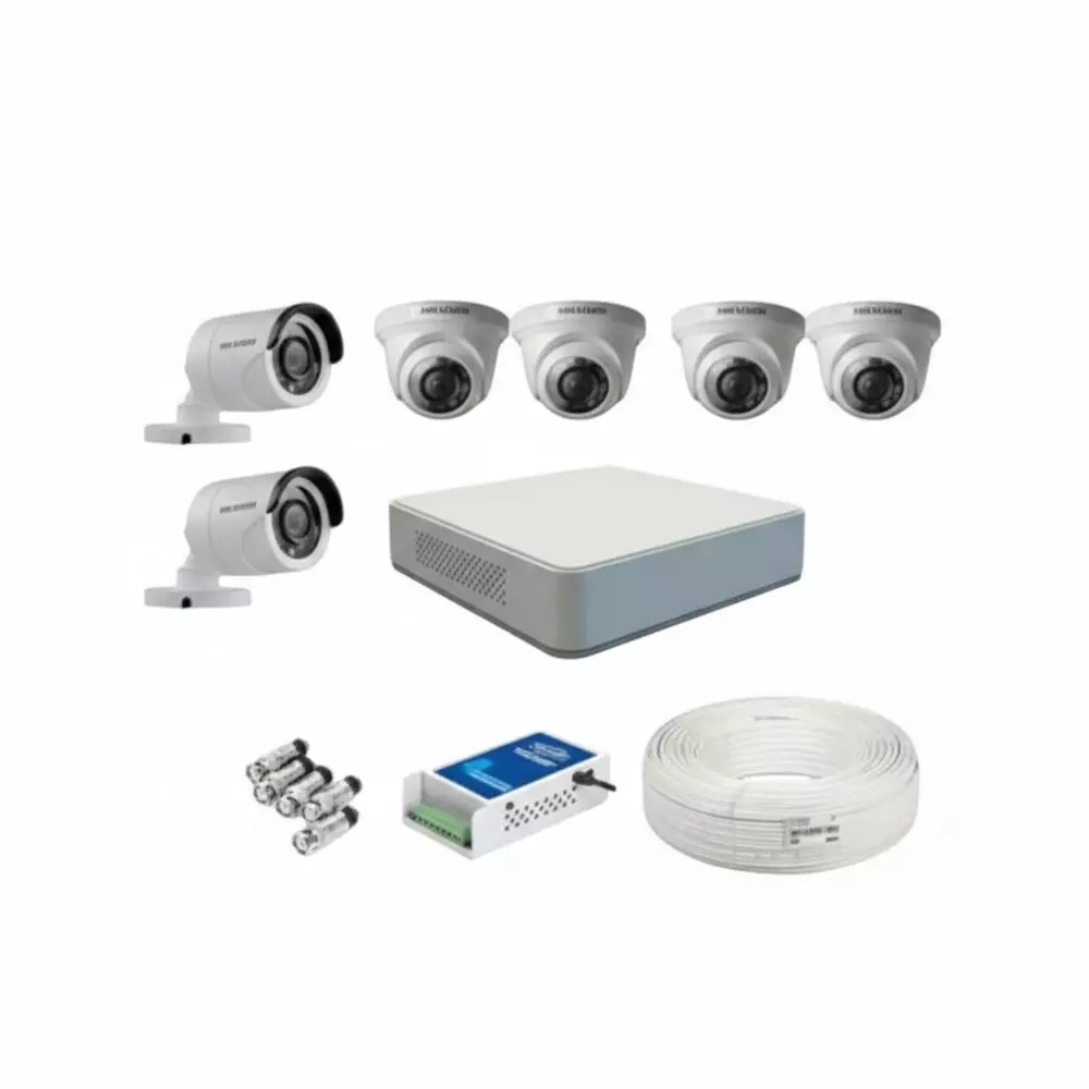 HikVision 2 MP 6 Cameras with 8 Channel DVR Combo Kit Coaxial Cable 90 m Cable Length, HIK-CO-10
