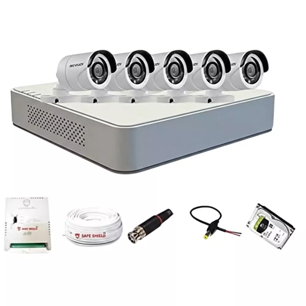HikVision 8 Channel DVR & 5 Pcs Bullet LED CCTV Camera 1 Sata Interface, 7A08-COT/ECO