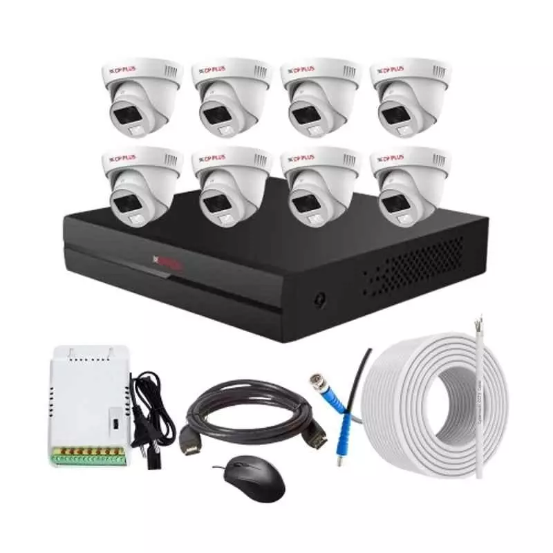 CP PLUS CCTV Combo Kit 2.4 MP Full Colour HD Audio Indoor & Outdoor with 8 Channel DVR, 8 Dome Camera, 8 Channel SMPS, 70 m Copper Cable & Connectors