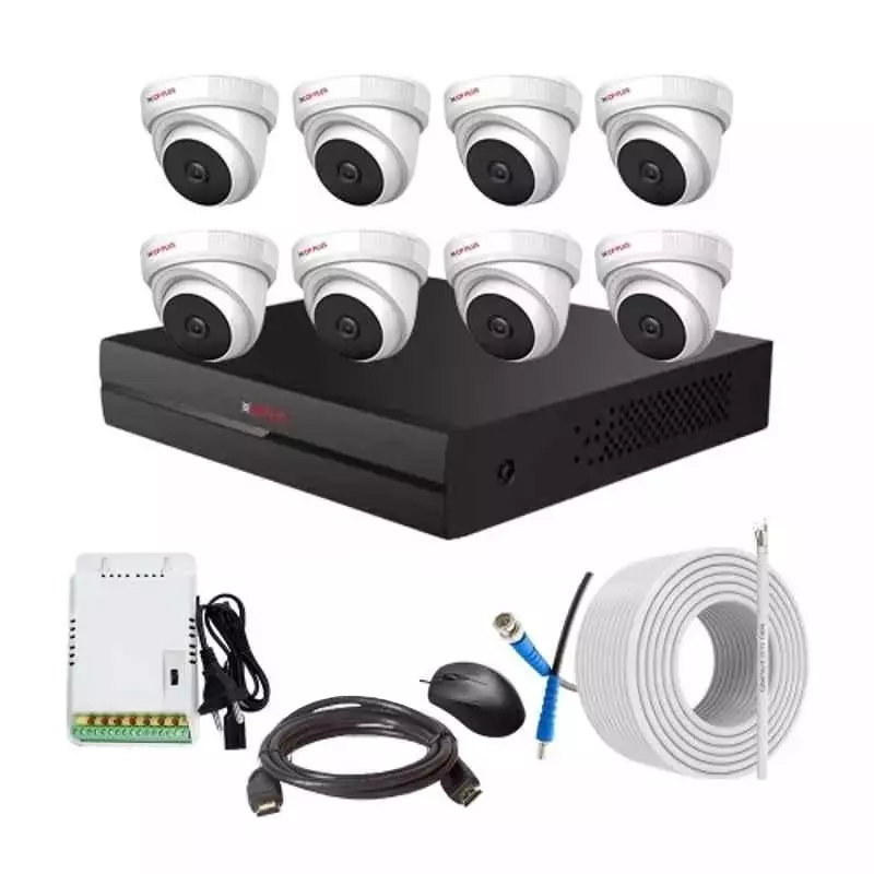 CP PLUS CCTV Combo Kit 2.4 MP Indoor & Outdoor with 8 Channel DVR, 8 Dome Camera, 8 Channel SMPS, 70 m Copper Cable & Connectors Without HDD