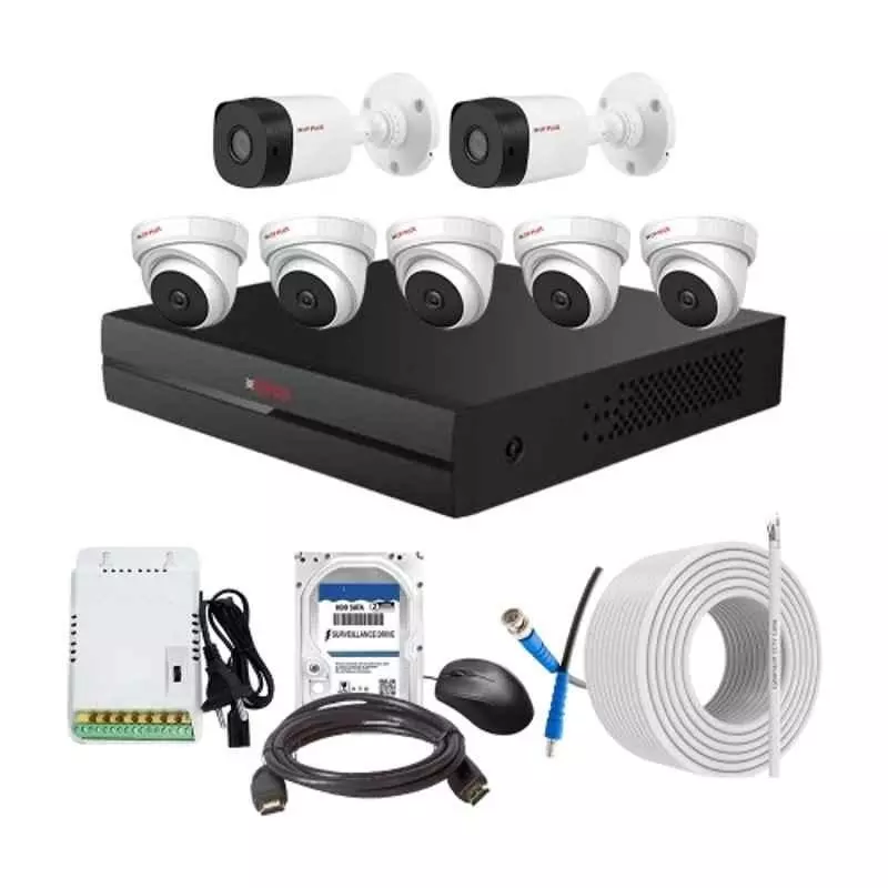 CP PLUS CCTV Combo Kit 2.4 MP Indoor & Outdoor with 8 Channel DVR, 5 Dome 2 Bullet Camera, 8 Channel SMPS, 70 m Cable, 2TB HDD & Connectors
