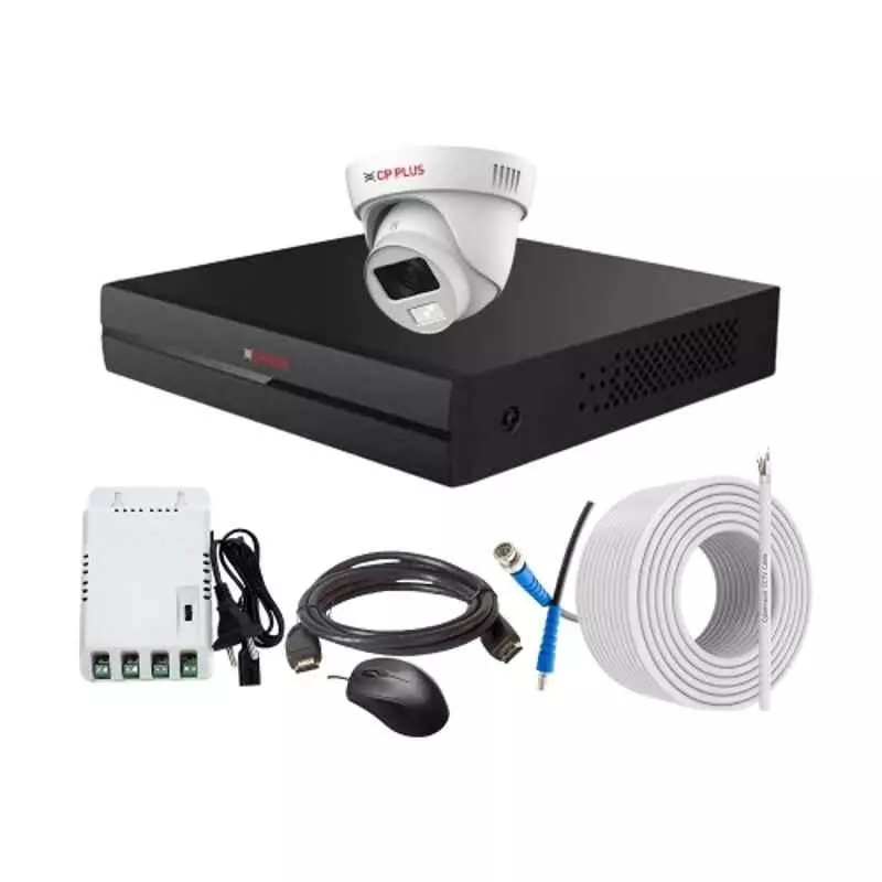 CP PLUS CCTV Combo Kit 2.4 MP Full Colour HD Audio Indoor & Outdoor with 4 Channel DVR, 1 Dome Camera, 4 Channel SMPS, 70 m Copper Cable & Connectors