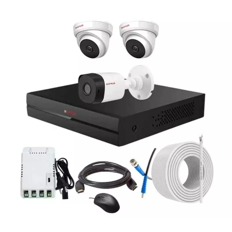 CP PLUS CCTV Combo Kit 2.4 MP Indoor & Outdoor with 4 Channel DVR, 1 Bullet 2 Dome Camera, 4 Channel SMPS, 70 m Copper Cable & Connectors