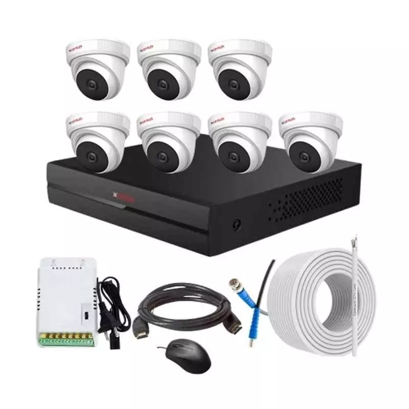 CP PLUS CCTV Combo Kit 2.4 MP Indoor & Outdoor with 8 Channel DVR, 7 Dome Camera, 8 Channel SMPS, 70 m Copper Cable & Connectors
