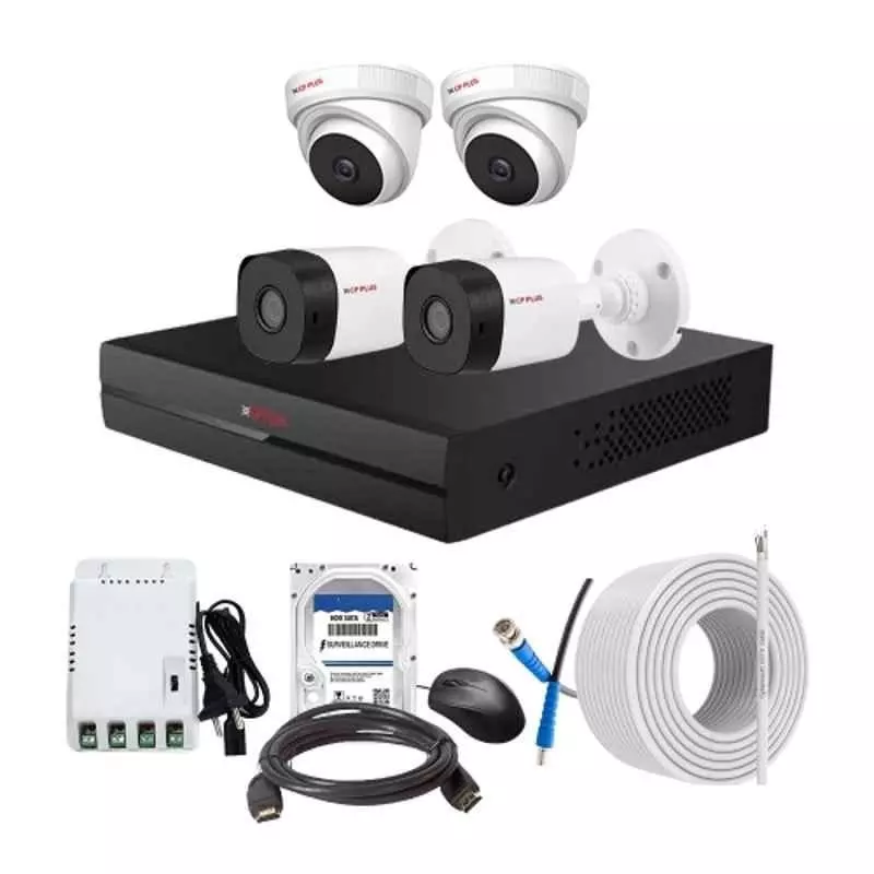 CP PLUS CCTV Combo Kit 2.4 MP Indoor & Outdoor with 4 Channel DVR, 2 Dome 2 Bullet Camera, 4 Channel SMPS, 70 m Cable, 2TB HDD & Connectors