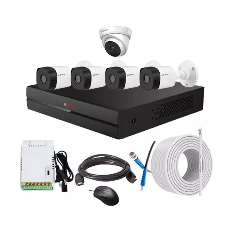 CP PLUS CCTV Combo Kit 2.4 MP Indoor & Outdoor with 8 Channel DVR, 4 Bullet 1 Dome Camera, 8 Channel SMPS, 70 m Copper Cable & Connectors