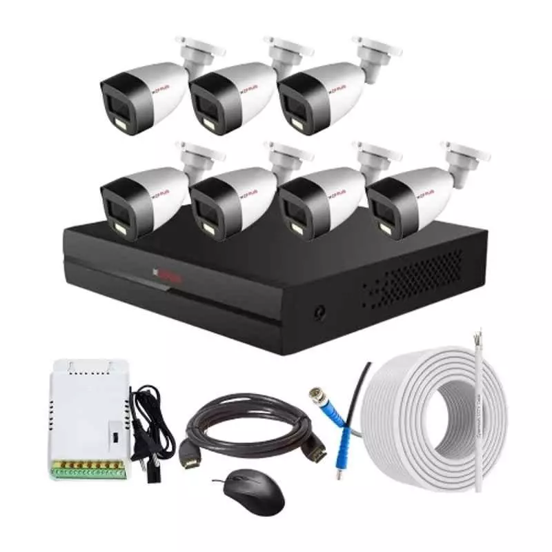 CP PLUS CCTV Combo Kit 2.4 MP Full Colour HD Audio Indoor & Outdoor with 8 Channel DVR, 7 Bullet Camera, 8 Channel SMPS, 70 m Copper Cable & Connectors