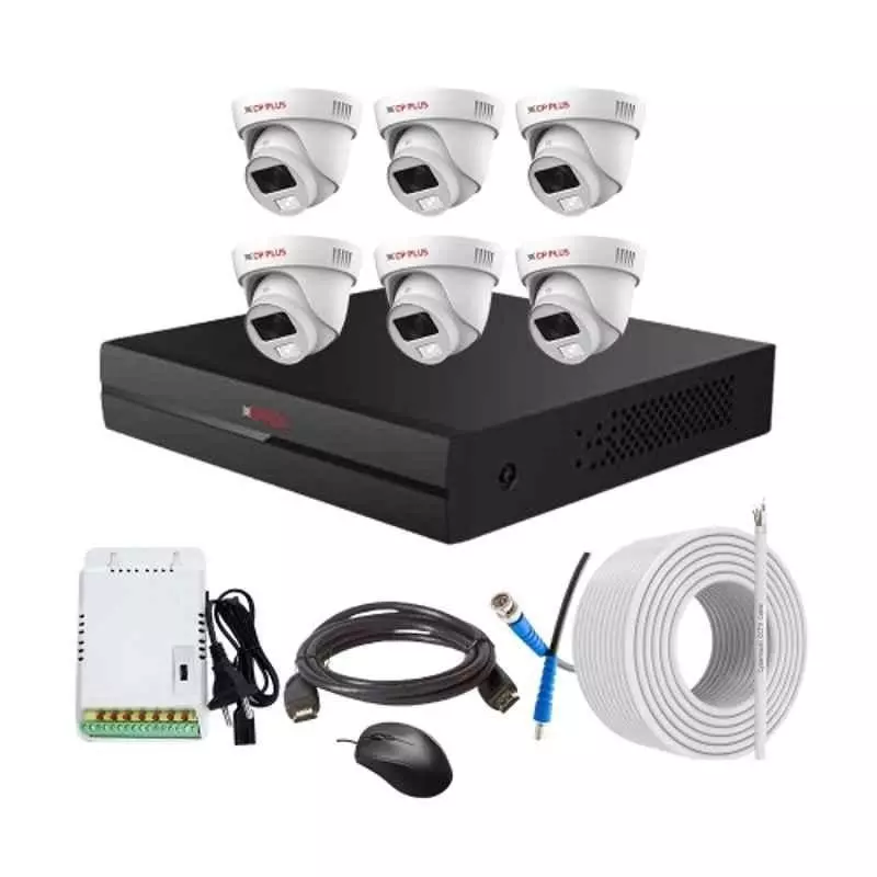 CP PLUS CCTV Combo Kit 2.4 MP Full Colour HD Audio Indoor & Outdoor with 8 Channel DVR, 6 Dome Camera, 8 Channel SMPS, 70 m Copper Cable & Connectors