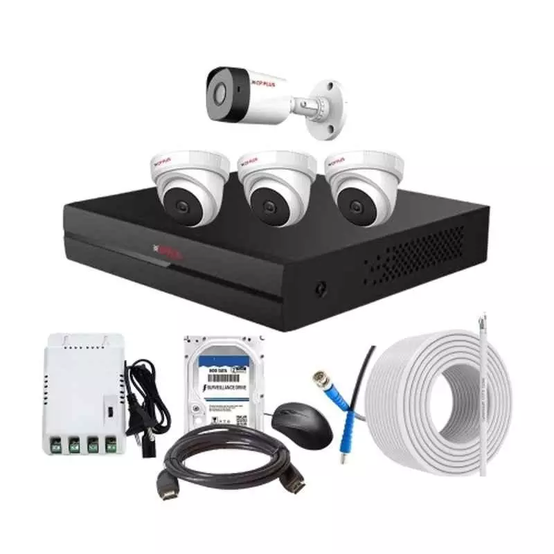 CP PLUS CCTV Combo Kit 2.4 MP Full HD Audio Indoor & Outdoor with 4 Channel DVR 1 Bullet, 3 Dome Camera, 4 Channel SMPS, 70 m Cable 2 TB HDD & Connectors