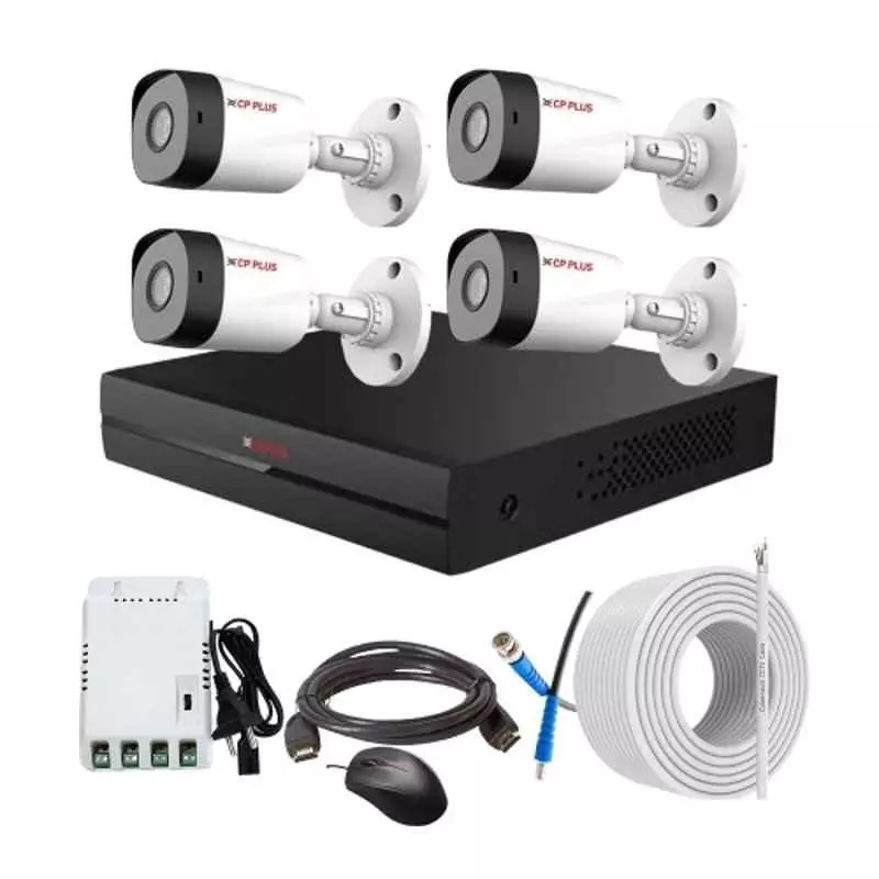 CP PLUS CCTV Combo Kit 2.4 MP Full HD Audio Indoor & Outdoor with 4 Channel DVR 4 Bullet Camera, 4 Channel SMPS, 70 m Copper Cable & Connectors