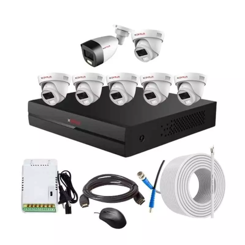 CP PLUS CCTV Combo Kit 2.4 MP Full Colour HD Audio Indoor & Outdoor with 8 Channel DVR, 1 Bullet 6 Dome Camera, 8 Channel SMPS, 70 m Copper Cable & Connectors