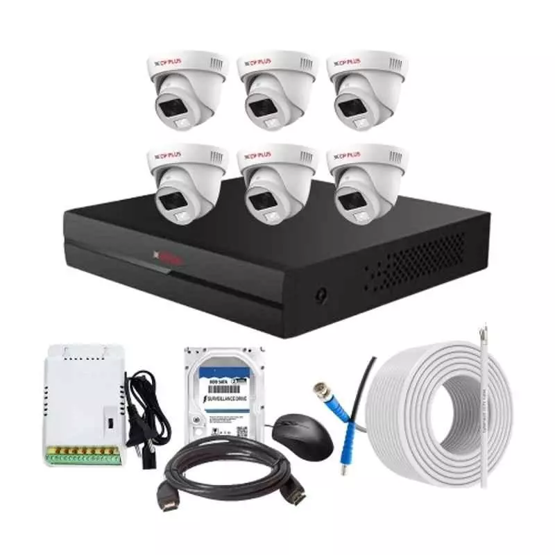 CP PLUS CCTV Combo Kit 2.4 MP Full Colour HD Audio Indoor & Outdoor with 8 Channel DVR, 6 Dome Camera, 8 Channel SMPS, 70 m Copper Cable, 1 TB HDD & Connectors