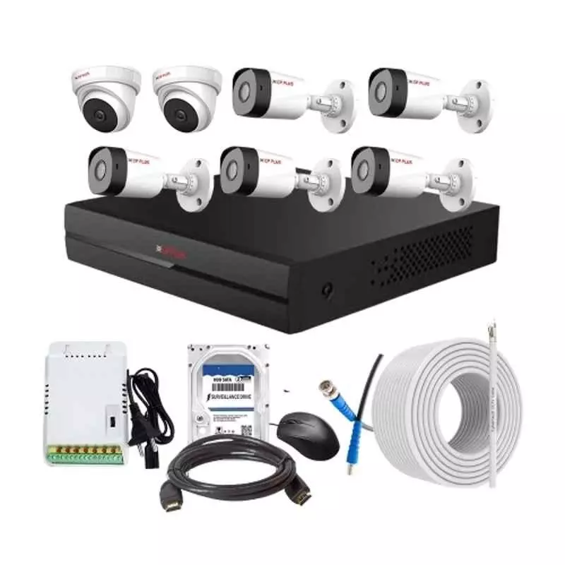 CP PLUS CCTV Combo Kit 2.4 MP Full HD Audio Indoor & Outdoor with 8 Channel DVR 5 Bullet, 2 Dome Camera, 8 Channel SMPS, 70 m Cable 2 TB HDD & Connectors