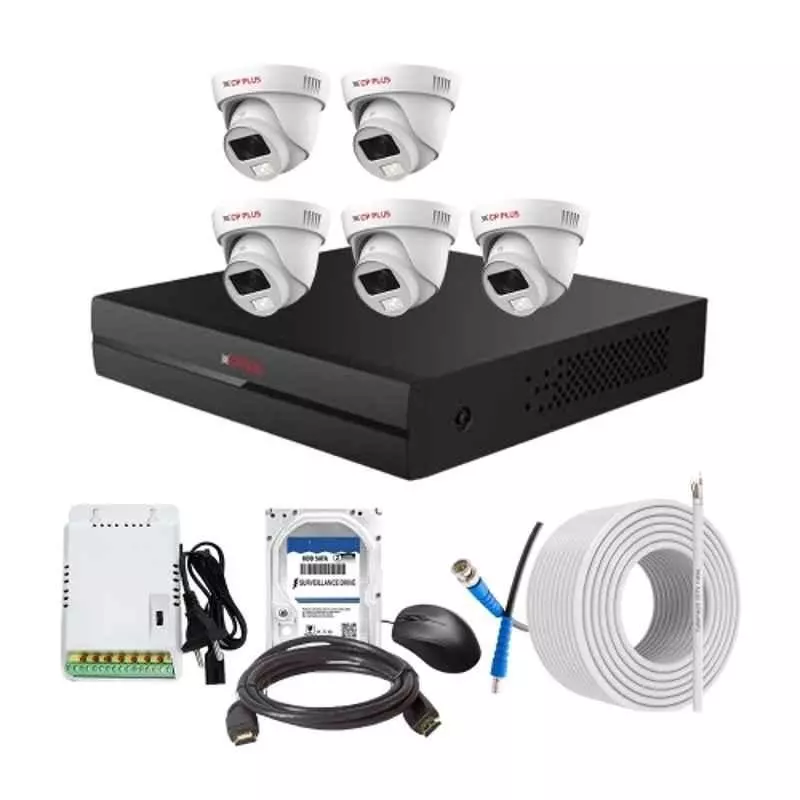 CP PLUS CCTV Combo Kit 2.4 MP Full Colour HD Audio Indoor & Outdoor with 8 Channel DVR, 5 Dome Camera, 8 Channel SMPS, 70 m Copper Cable, 1 TB HDD & Connectors