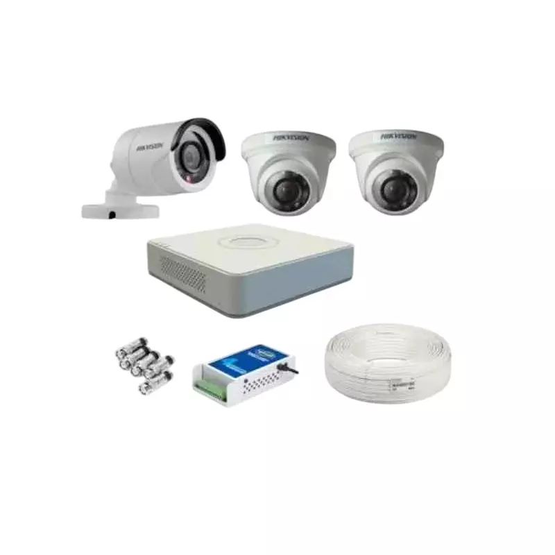 HikVision 2 MP 3 Cameras with 4 Channel DVR Combo Kit Coaxial Cable 50 m Cable Length, HIK-CO-04