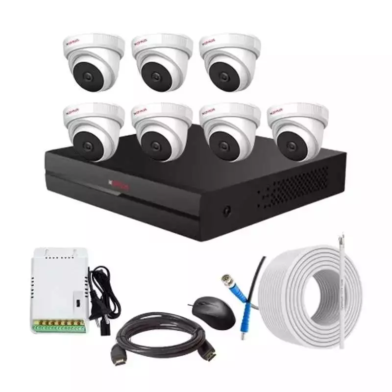 CP PLUS CCTV Combo Kit 2.4 MP Indoor & Outdoor with 8 Channel DVR, 7 Dome Camera, 8 Channel SMPS, 70 m Copper Cable & Connectors Without HDD